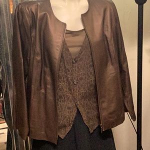 Terry Lewis luxury leather jacket in bronze metallic zip detail sleeve and arms